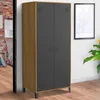 Image de Armoire vestiaire penderie ester 2 portes mÃ©tal noir et contour bois design industriel