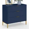 Image de Commode 3 tiroirs BLENIA 80 cm bleu nuit et finitions dorÃ©es