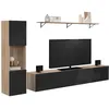 Image de Ensemble meuble TV 180 cm avec colonne et Ã©tagÃ¨re ELIO bois et noir