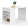 Image de Ilot central mange-debout 4 personnes VITO 130 cm blanc et plateau marbre ALASKA