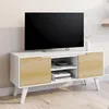 Image de Meuble tv 110 cm finn blanc 2 portes faÃ§on hÃªtre