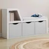 Image de BibliothÃ¨que banc OSCAR 4 cases avec coussins gris et bacs tissus 102 cm blanc