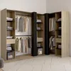 Image de Dressing extensible d'angle MARLON 230 x 140 x 180 cm cm hÃªtre avec penderies + Ã©tagÃ¨res + rideaux noirs