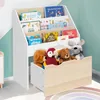 Image de Meuble bibliothÃ¨que pour enfant blanc et hÃªtre avec 3 Ã©tagÃ¨res et 1 bac