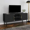 Image de Meuble TV 110 cm MARCEL noir 2 portes effet lattes