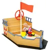 Image de Bac Ã Sable Bateau De Pirate - Banc, Coffre Rangement, Gouvernail, Drapeau, BÃ¢che - Bois Sapin PrÃ©-HuilÃ©