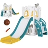 Image de Toboggan pour enfant multifonction - tÃ©lescope, panier basketball, espace rangement - HDPE blanc vert turquoise