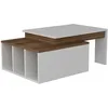 Image de Table basse sur 2 niveaux avec 3 niches de rangement - Blanc et Marron