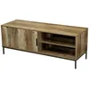 Image de Meuble TV Joya avec 1 porte et 2 niches de rangement - Bois foncÃ© et noir