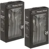 Image de Lot De 2 MÃ©nagÃ¨res Modern Wood En Acier Inoxydable - 48 Couverts - Noir Mat
