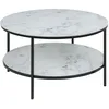 Image de Table basse ronde effet marbre en verre et mÃ©tal 2 niveaux - L.80 cm x H. 45 cm - Noir et blanc