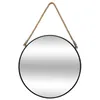 Image de Miroir en mÃ©tal suspendu avec corde - DiamÃ¨tre 55 cm - Noir