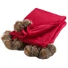 Image de Plaid Rouge Ã Pompons Doux 150 X 125 Cm