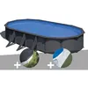 Image de Kit piscine acier gris anthracite GrÃ© Louko ovale 7,44 x 3,99 x 1,22 m + BÃ¢che d'hivernage + Tapis de sol