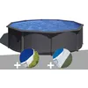 Image de Kit piscine acier gris anthracite GrÃ© Louko ronde 4,80 x 1,22 m + BÃ¢che Ã  bulles + Tapis de sol