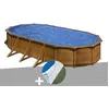 Image de Kit piscine acier aspect bois GrÃ© Pacific ovale 7,44 x 3,99 x 1,22 m + Tapis de sol