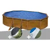 Image de Kit piscine acier aspect bois GrÃ© Pacific ovale 6,34 x 3,99 x 1,22 m + BÃ¢che d'hivernage + Tapis de sol