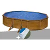 Image de Kit piscine acier aspect bois GrÃ© Pacific ovale 6,34 x 3,99 x 1,22 m + Tapis de sol
