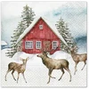 Image de Serviettes de table U10  Lot de 20 serviettes en papier Rennes et maison dans la neige P32764286