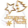 Image de Décor de bûche de Noël Cake Topper Papier Doré 4 pcs