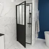 Image de Paroi porte de douche a porte pivotante type atelier - 80x200cm - PROFILE NOIR MAT - verre 5mm