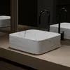 Image de Vasque Ã  poser CarrÃ©e en CÃ©ramique Blanche Mat Effet Marbre - 38x38x13 cm - WHITE MARBLE