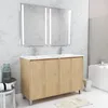 Image de Meuble Salle de Bains 120 cm ChÃªne Clair 4 Portes, Vasque, Miroirs 60x80 Ã  Leds intÃ©grÃ©es - XENOS