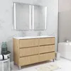 Image de Meuble Salle de Bains 120 cm ChÃªne Clair 6 Tiroirs, Vasque, Miroirs 60x80 Ã  Leds intÃ©grÃ©es - XENOS