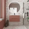 Image de Meuble de Salle de Bains 80cm Terracotta - 2 Tiroirs en MDF OndulÃ©s - Vasque Ã  encastrer Blanche