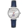 Image de Montre Femme ÃlysÃ©e Cadran ArgentÃ© Bracelet Cuir Bleu 12mm