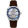 Image de Montre Homme Monarck ArgentÃ© Cadran Bleu Bracelet Cuir Brun 22 Mm