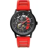 Image de Montre Homme Paddock Noir Cadran Noir Bracelet Caoutchouc Rouge 22 Mm