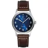 Image de Montre Homme Aviateur ArgentÃ© Cadran Bleu Bracelet Cuir Brun 20 Mm