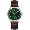 Image de Montre Homme Aviateur ArgentÃ© Cadran Vert Bracelet Cuir Brun 20 Mm