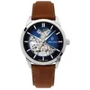 Image de Montre Homme Monarck ArgentÃ© Cadran Bleu Bracelet Cuir Brun 22 Mm