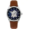 Image de Montre Homme Monarck France ArgentÃ© Cadran Bleu Bracelet Cuir Brun 22 Mm