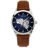 Image de Montre Homme Monarck ArgentÃ© Cadran Bleu Bracelet Cuir Brun 22 Mm