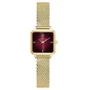 Image de Montre Femme Leonor DorÃ© Cadran Bordeaux Bracelet Acier Milanais DorÃ© 12 Mm