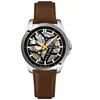 Image de Automatique Homme Skeletom ArgentÃ© Cadran SoleillÃ© Noir Bracelet Cuir Brun 20m