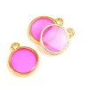 Image de Pendentif Vitrail Rond Doré à l'or fin 24K - 2 pcs Fuchsia