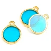 Image de Pendentif Vitrail Rond Doré à l'or fin 24K - 2 pcs Turquoise