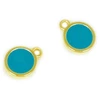 Image de Pendentif Rond Doré à l'or fin 24K Émaillé Bleu Azur - 2 pcs