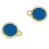 Image de Pendentif Rond Doré à l'or fin 24K Émaillé Bleu - 2 pcs