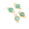 Image de Pendentif Serti Bohème Rond 6 mm Amazonite Doré à l'or fin 24K