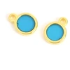 Image de Pendentif Rond Vitrail Turquoise Doré à l'or fin 24K - 2 pcs