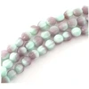 Image de Perles de Bohème sur Fil - Rondes Striées 6 mm Vert Menthe et Violet