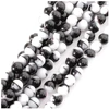 Image de Perles de Bohème sur Fil - Rondes 6 mm Blanc et Noir