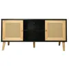 Image de Meuble TV scandinave en cannage "Iguane" - 120 x 30 x 56.5 cm - Noir