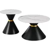 Image de Lot de 2 tables basses gigognes en cÃ©ramique "Lune" - 70 x 70 x 42 cm - Gris/Blanc