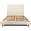 Image de Lit 200x200cm avec tÃªte de lit lignes tissu et sommier kit Beige clair - Hauteur totale : 29cm